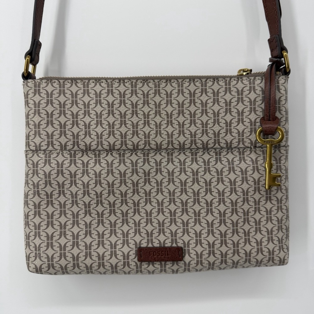 Fossil Fiona Crossbody‎ Bag Purse Satchel Brown Cream Floral Boho - Picture 9 of 14